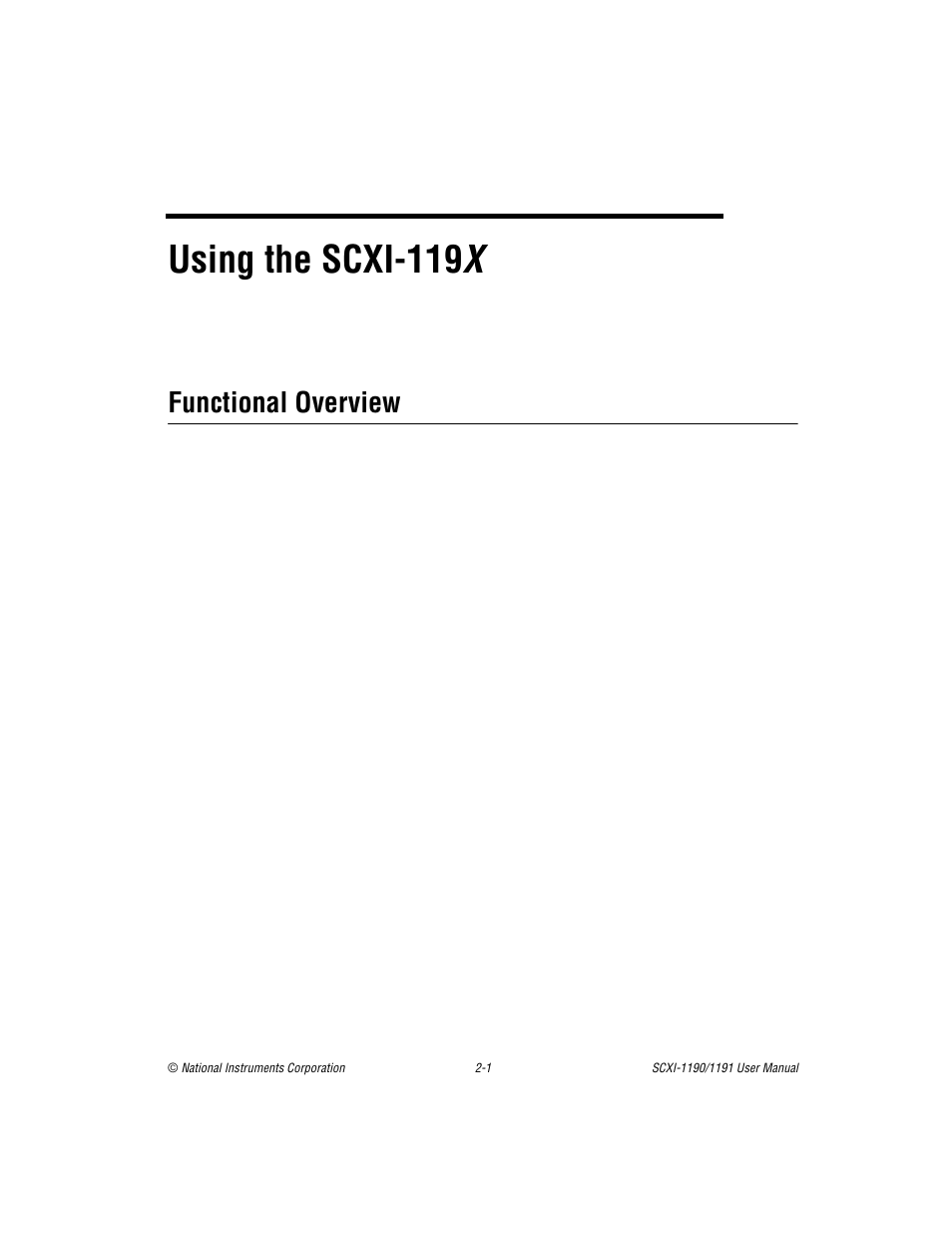 Chapter 2 using the scxi-119x, Functional overview, Chapter 2 using the scxi-119 x | Functional overview -1, Using the scxi-119 x | National Instruments SCXI-1190/1191 User Manual | Page 23 / 45