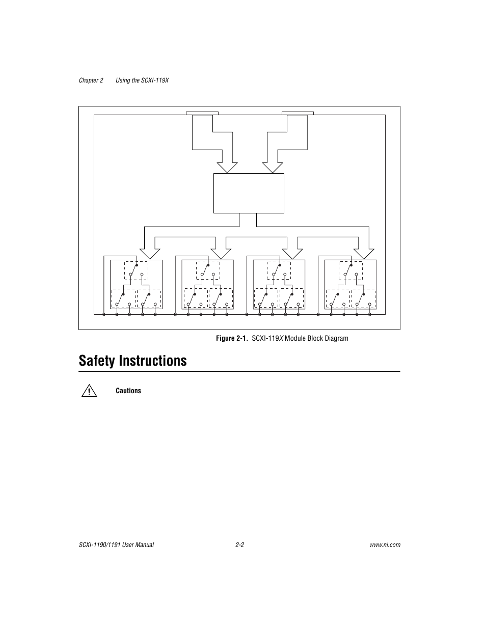 Safety instructions, Figure 2-1. scxi-119x module block diagram, Safety instructions -2 | Figure 2-1, Scxi-119 x module block diagram -2 | National Instruments SCXI-1190/1191 User Manual | Page 24 / 45