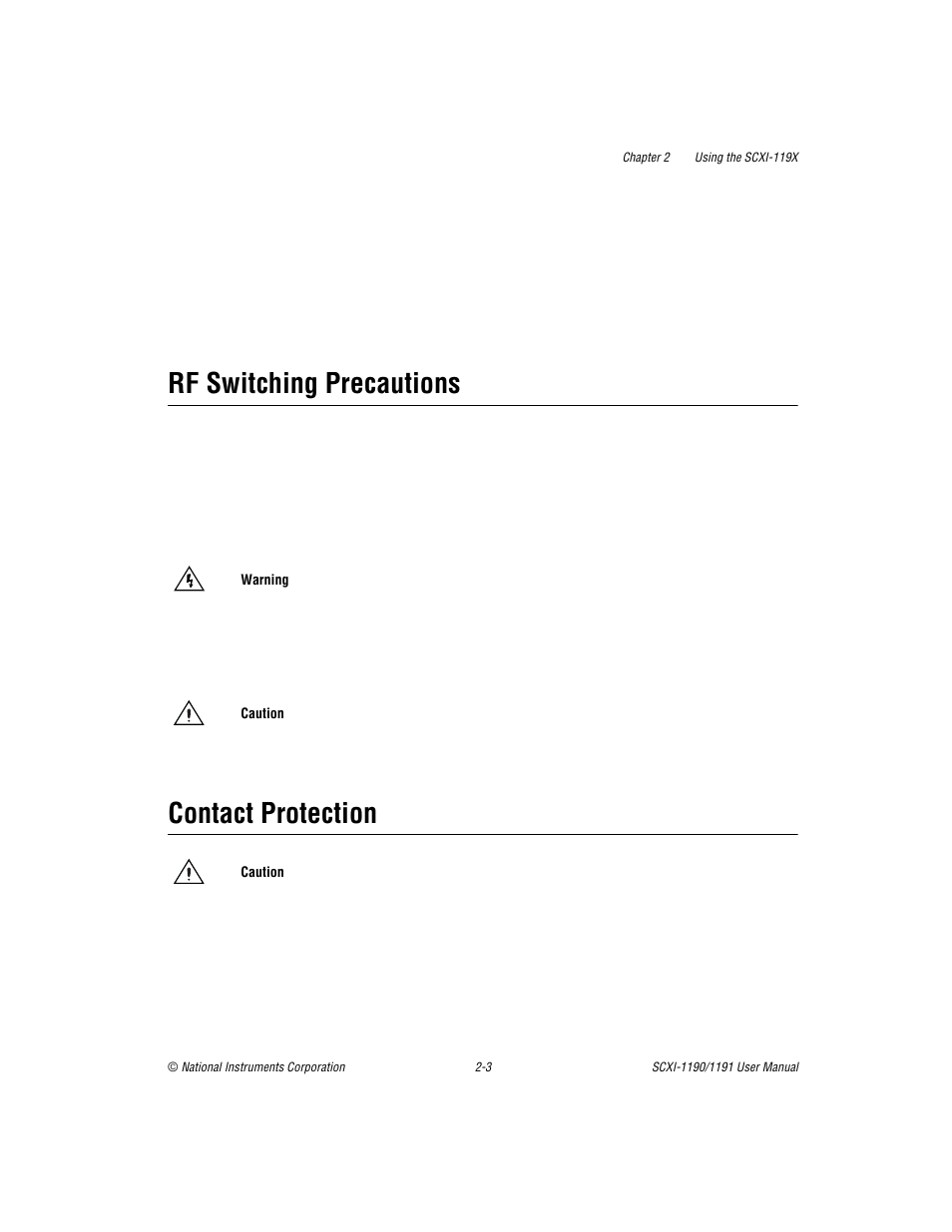 Rf switching precautions, Contact protection, Rf switching precautions -3 contact protection -3 | National Instruments SCXI-1190/1191 User Manual | Page 25 / 45