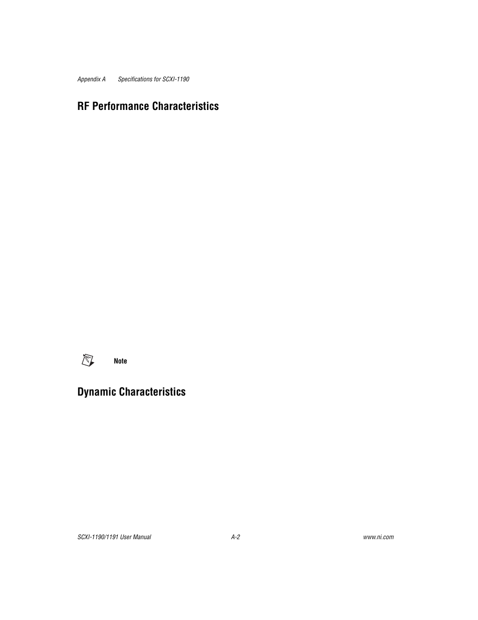 Rf performance characteristics, Dynamic characteristics | National Instruments SCXI-1190/1191 User Manual | Page 30 / 45