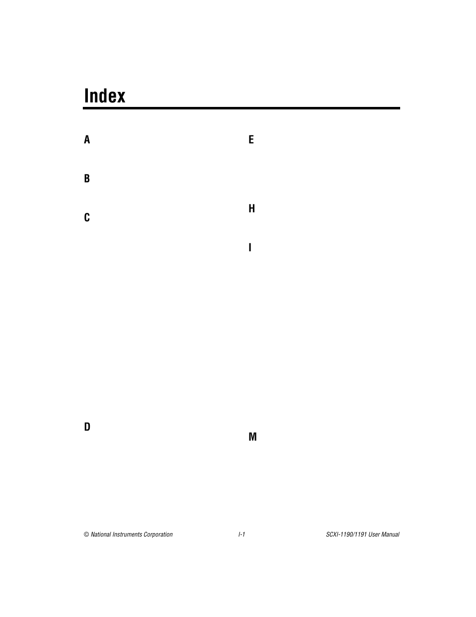 Index | National Instruments SCXI-1190/1191 User Manual | Page 43 / 45