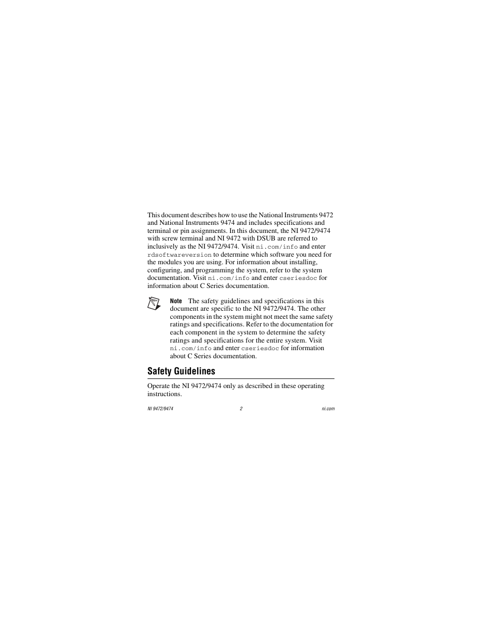 Safety guidelines | National Instruments NI 9472 User Manual | Page 2 / 31