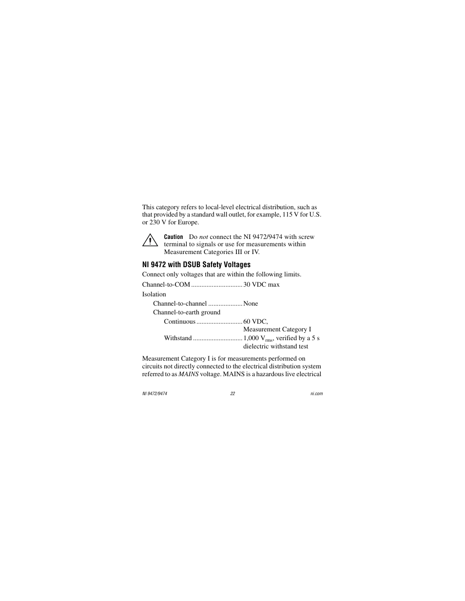 Ni 9472 with dsub safety voltages | National Instruments NI 9472 User Manual | Page 22 / 31