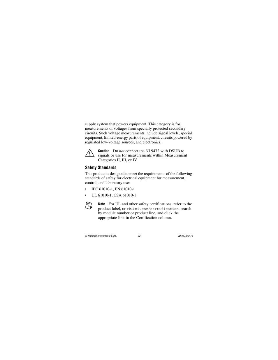 Safety standards | National Instruments NI 9472 User Manual | Page 23 / 31