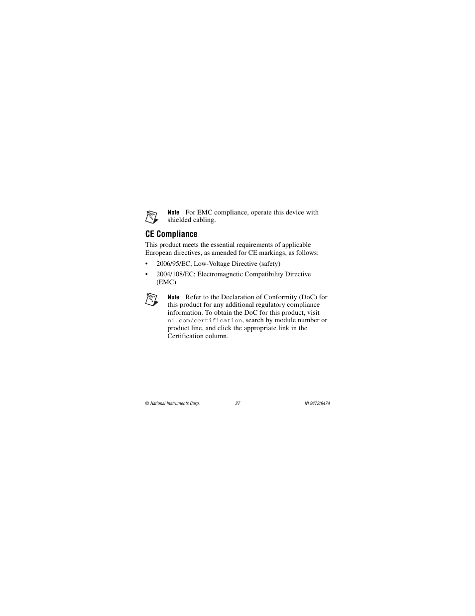 Ce compliance | National Instruments NI 9472 User Manual | Page 27 / 31