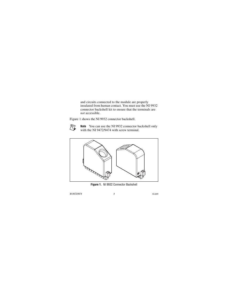 Figure 1. ni 9932 connector backshell | National Instruments NI 9472 User Manual | Page 4 / 31