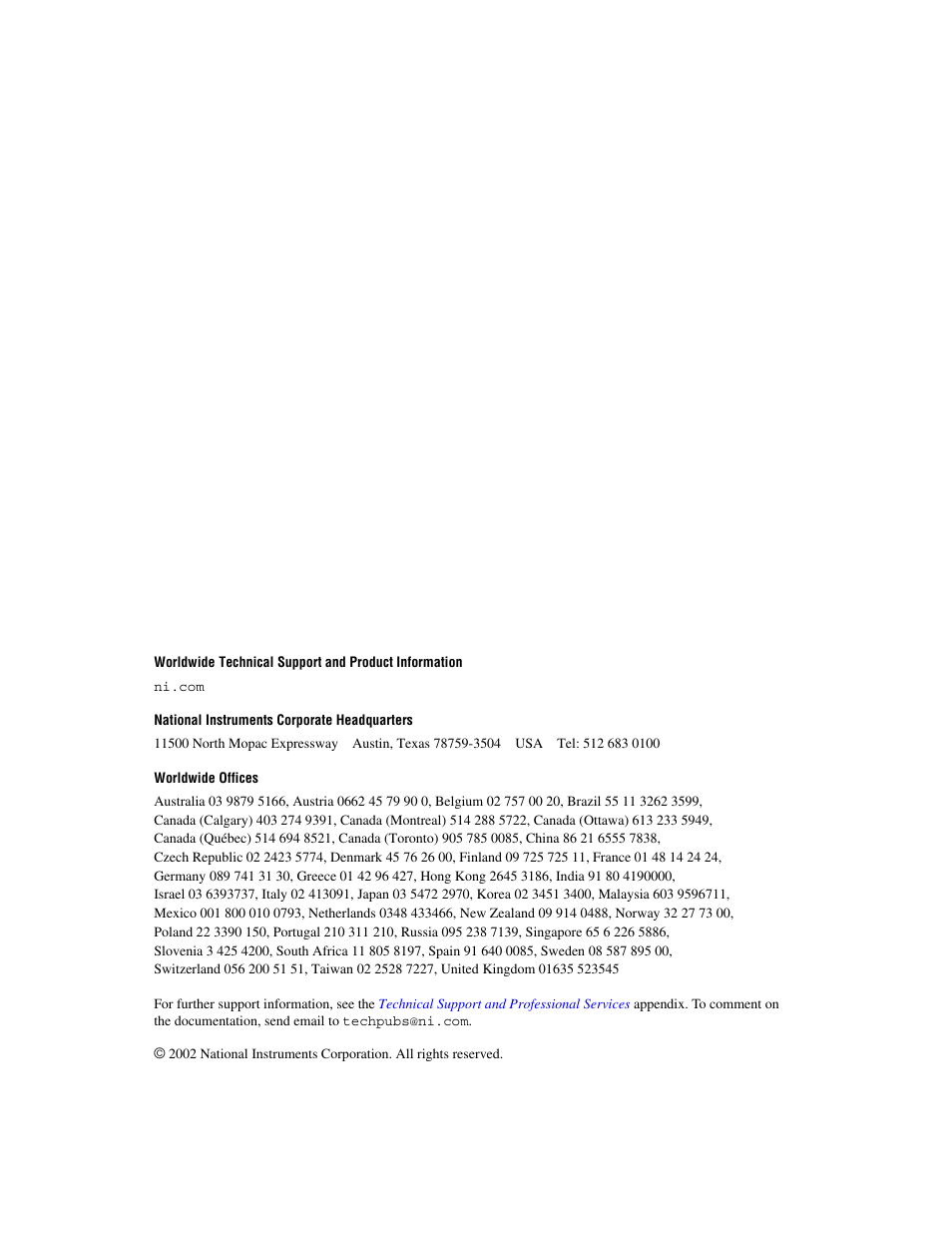 Support, National instruments corporate headquarters, Worldwide offices | National Instruments NI 6014 User Manual | Page 2 / 109
