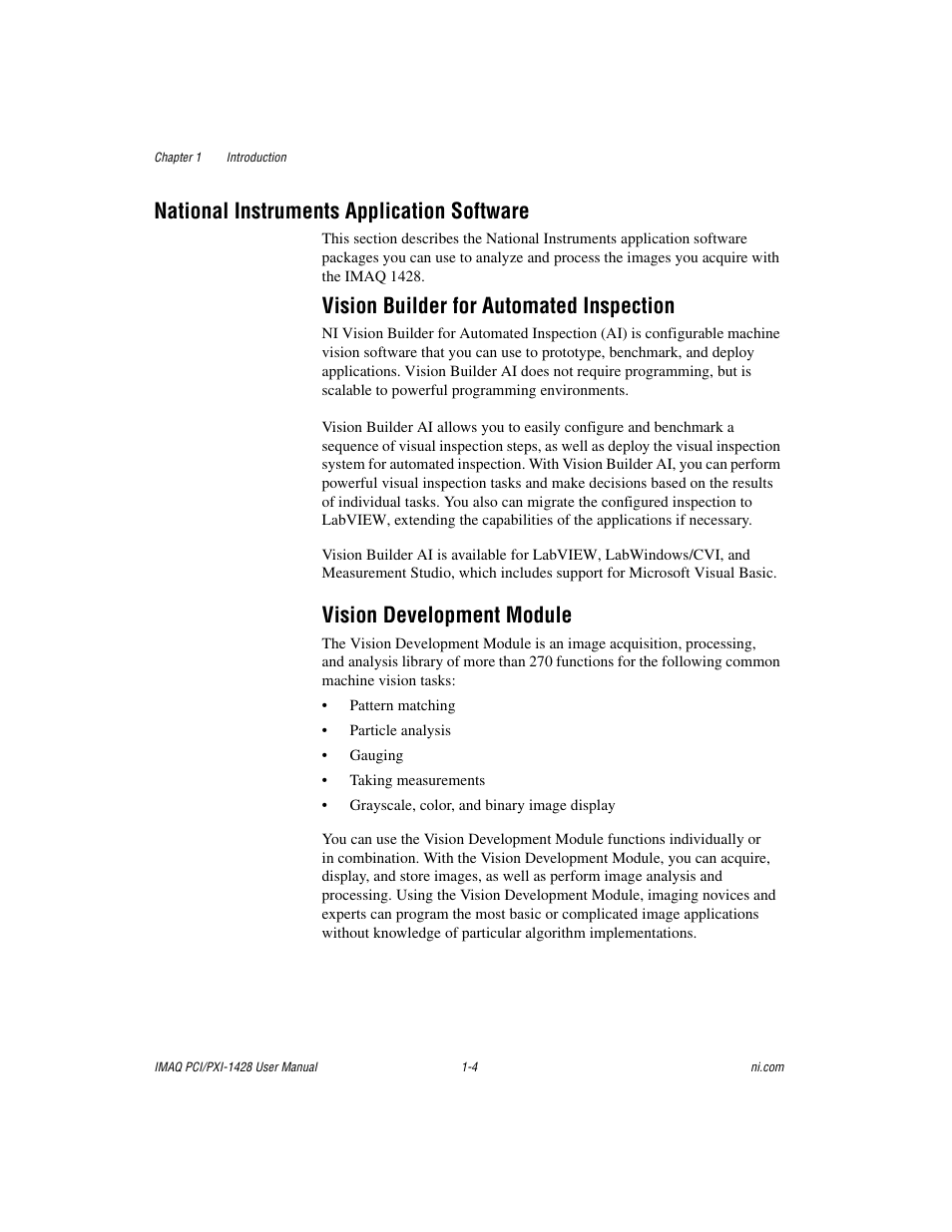 National instruments application software, Vision builder for automated inspection, Vision development module | National instruments application software -4 | National Instruments PXI-1428 User Manual | Page 11 / 46
