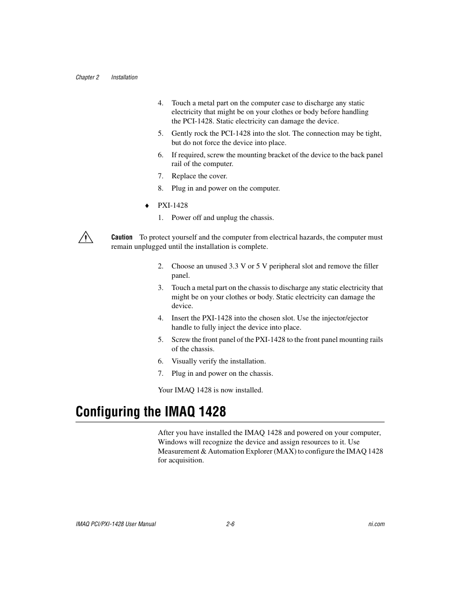 Configuring the imaq 1428, Configuring the imaq 1428 -6 | National Instruments PXI-1428 User Manual | Page 18 / 46