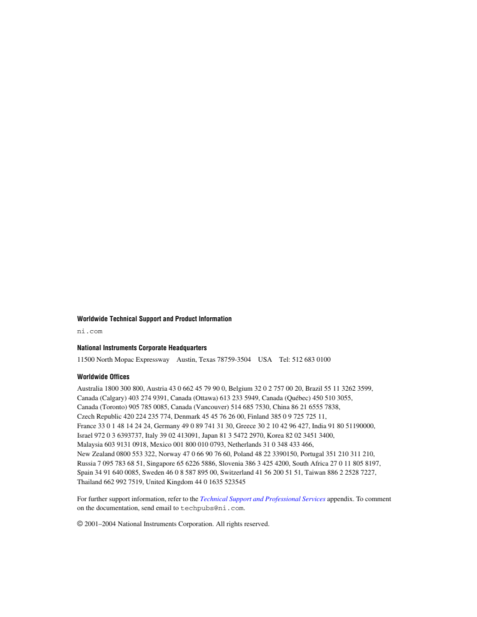 Support, National instruments corporate headquarters, Worldwide offices | National Instruments PXI-1428 User Manual | Page 2 / 46