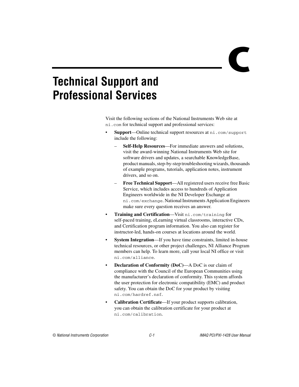 Technical support, And professional services, Technical support and professional services | National Instruments PXI-1428 User Manual | Page 37 / 46