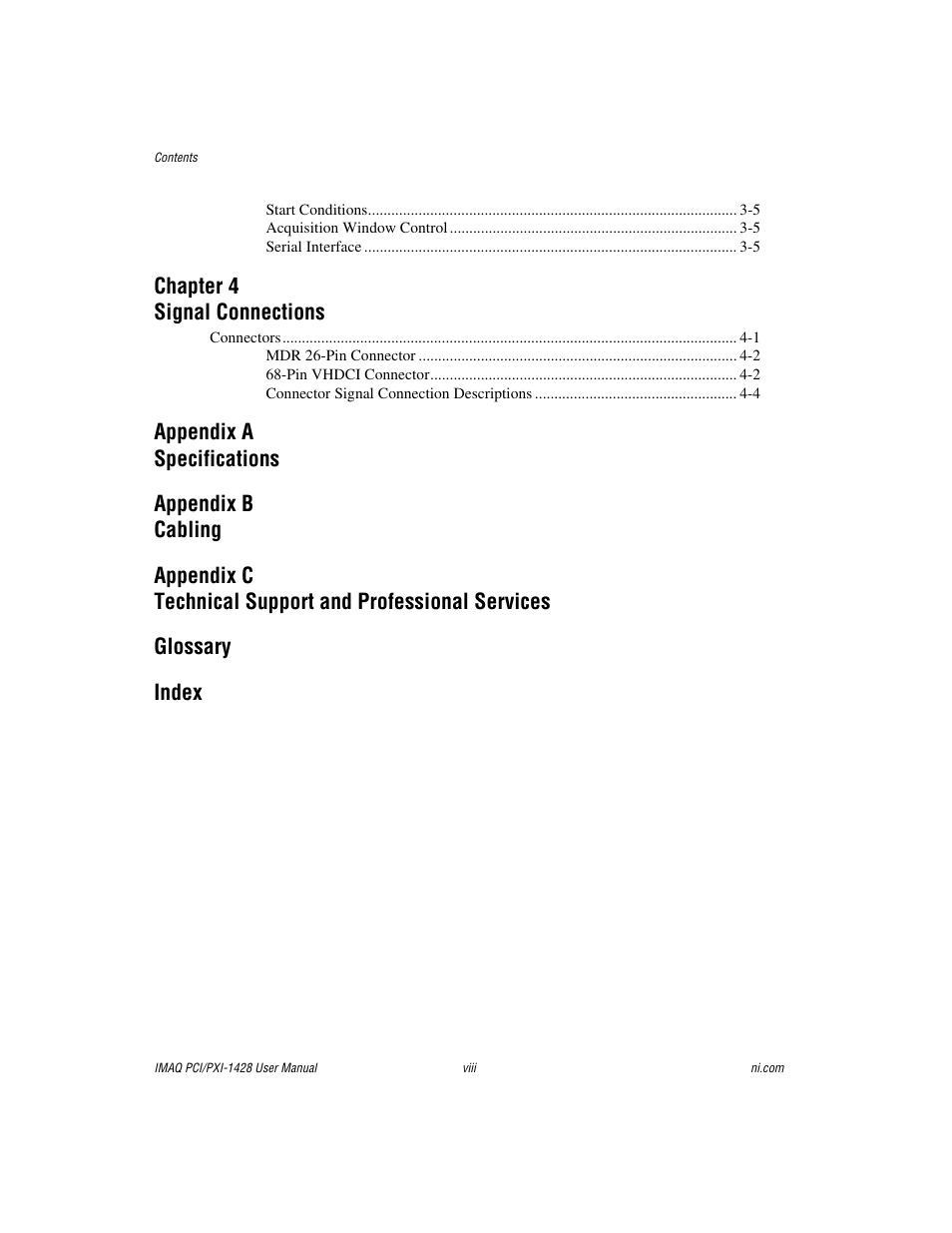 Chapter 4 signal connections | National Instruments PXI-1428 User Manual | Page 7 / 46