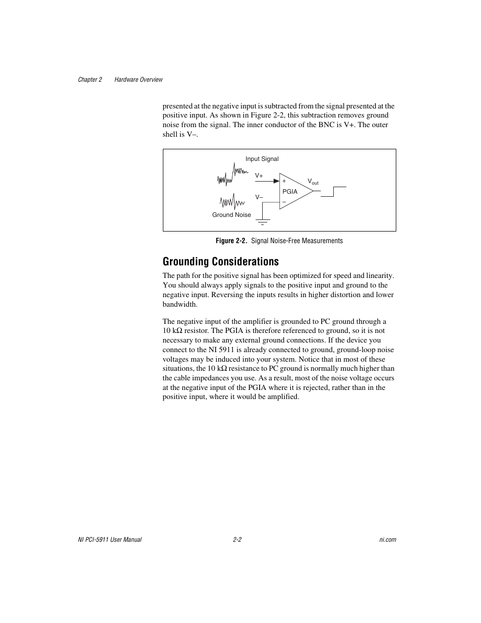 Figure 2-2. signal noise-free measurements, Grounding considerations, Grounding considerations -2 | National Instruments NI PCI-5911 User Manual | Page 16 / 51