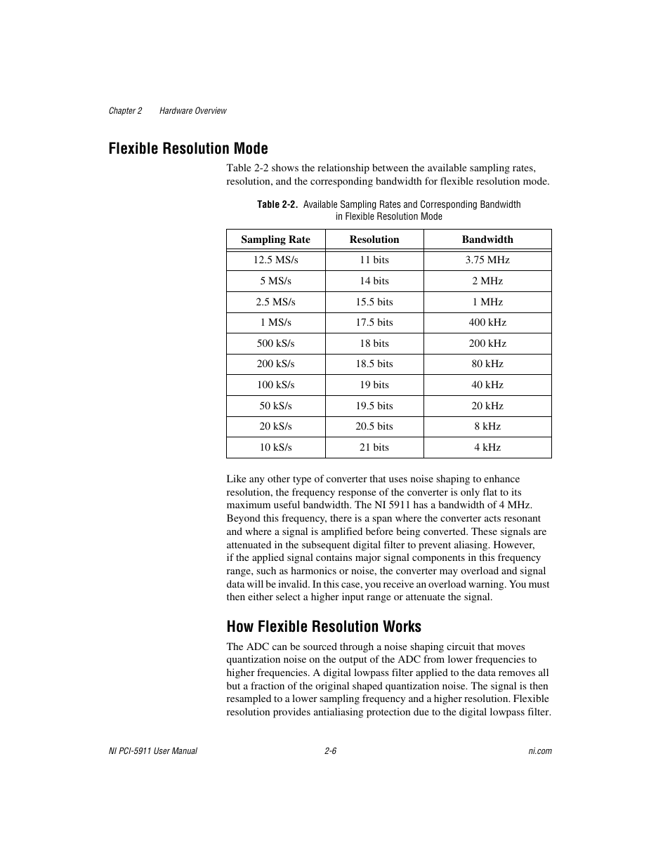 Flexible resolution mode, How flexible resolution works, Flexible resolution mode -6 | How flexible resolution works -6 | National Instruments NI PCI-5911 User Manual | Page 20 / 51