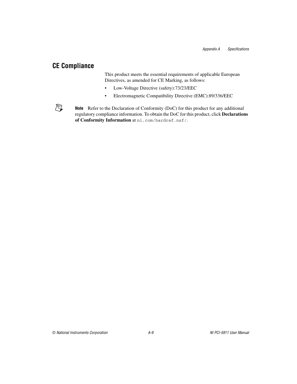 Ce compliance | National Instruments NI PCI-5911 User Manual | Page 36 / 51