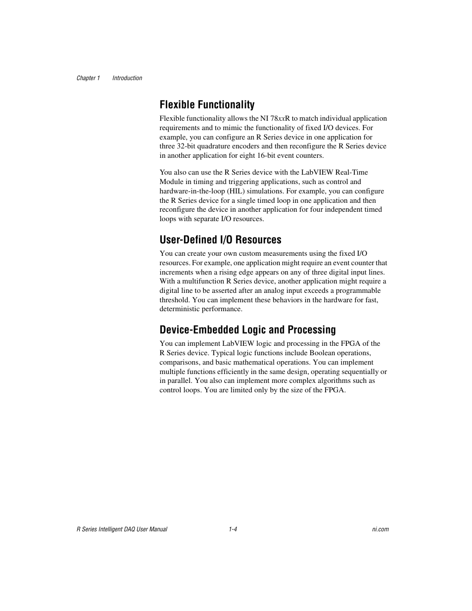 Flexible functionality, User-defined i/o resources, Device-embedded logic and processing | National Instruments NI 785xR User Manual | Page 14 / 74