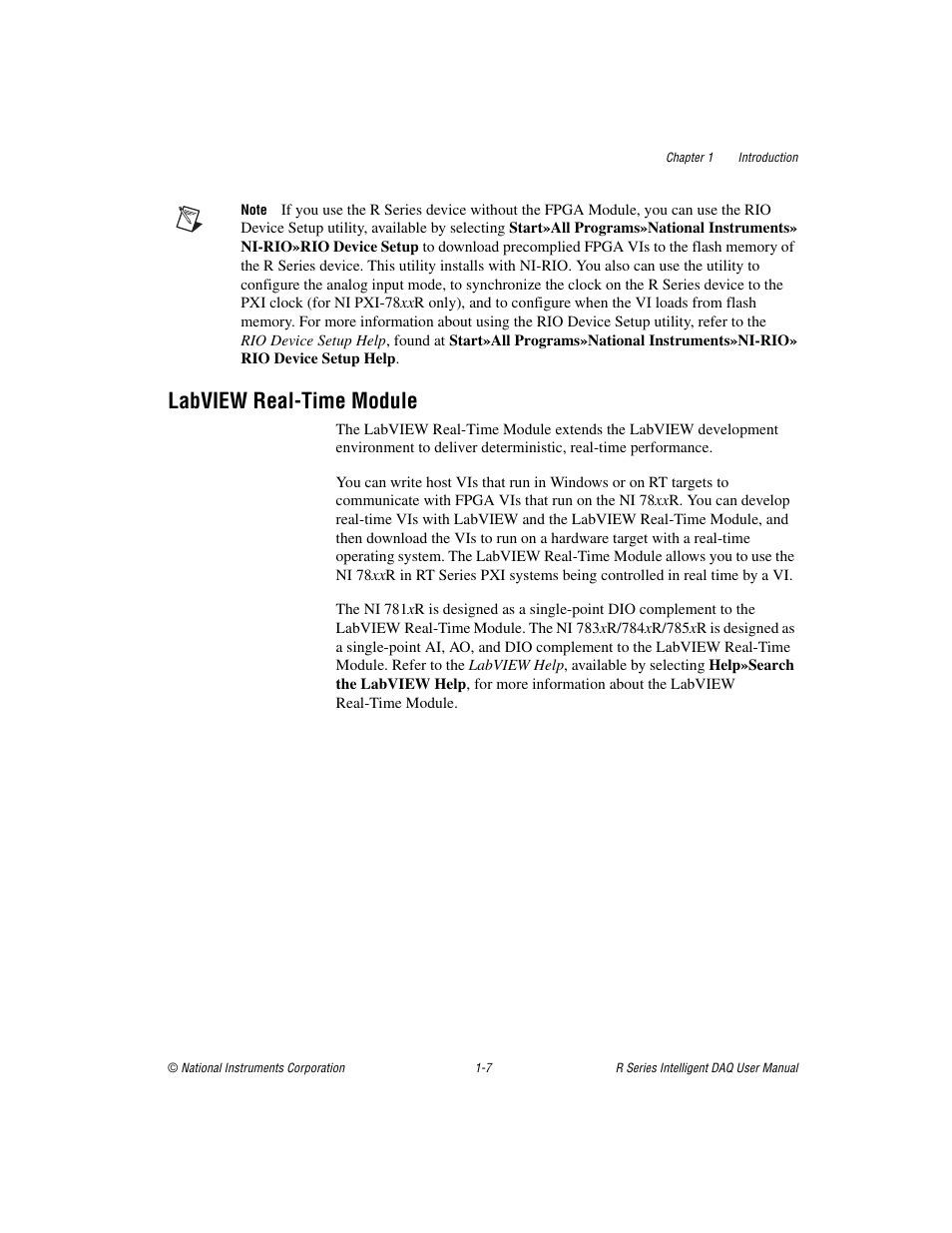 Labview real-time module, Labview real-time module -7 | National Instruments NI 785xR User Manual | Page 17 / 74