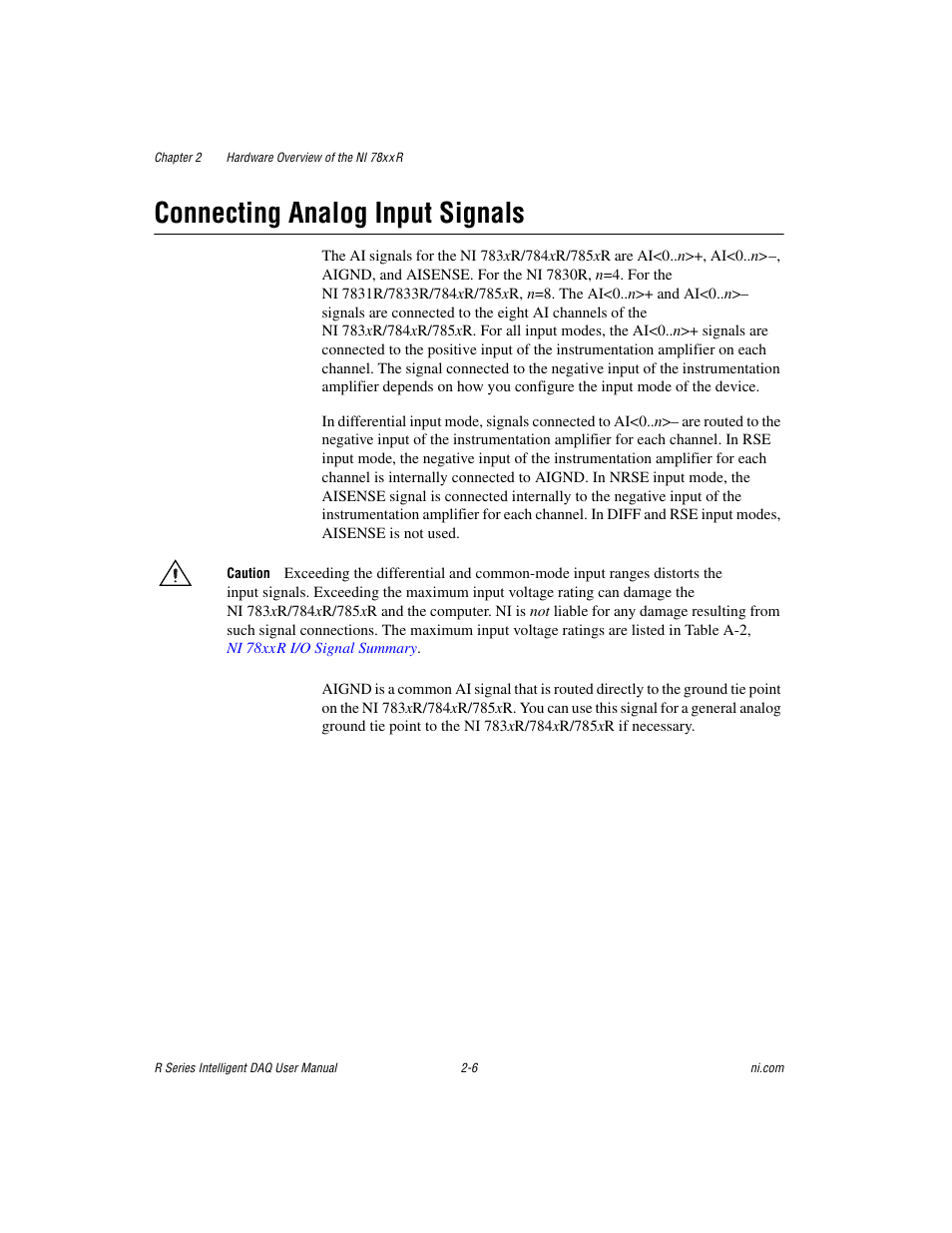 Connecting analog input signals, Connecting analog input signals -6 | National Instruments NI 785xR User Manual | Page 27 / 74