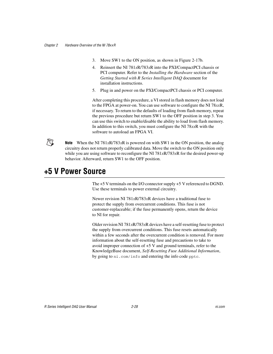 5 v power source, 5 v power source -28 | National Instruments NI 785xR User Manual | Page 49 / 74