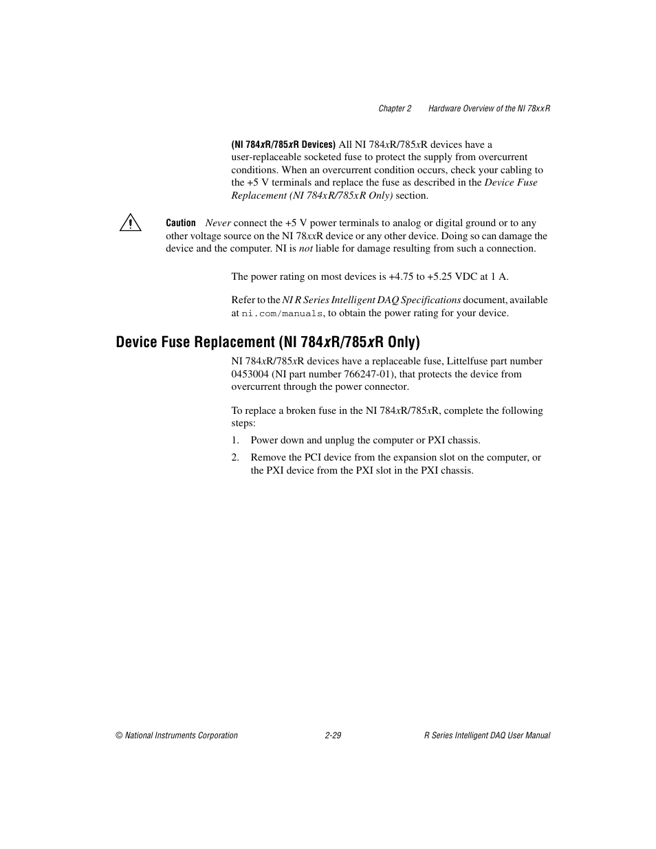 Device fuse replacement (ni 784x r/785x r only) | National Instruments NI 785xR User Manual | Page 50 / 74