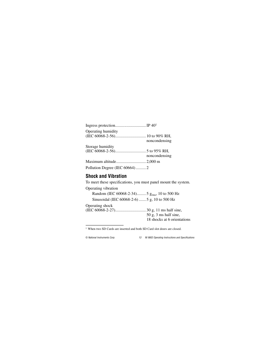 Shock and vibration | National Instruments 2 SD Card Memory Module NI 9802 User Manual | Page 13 / 16