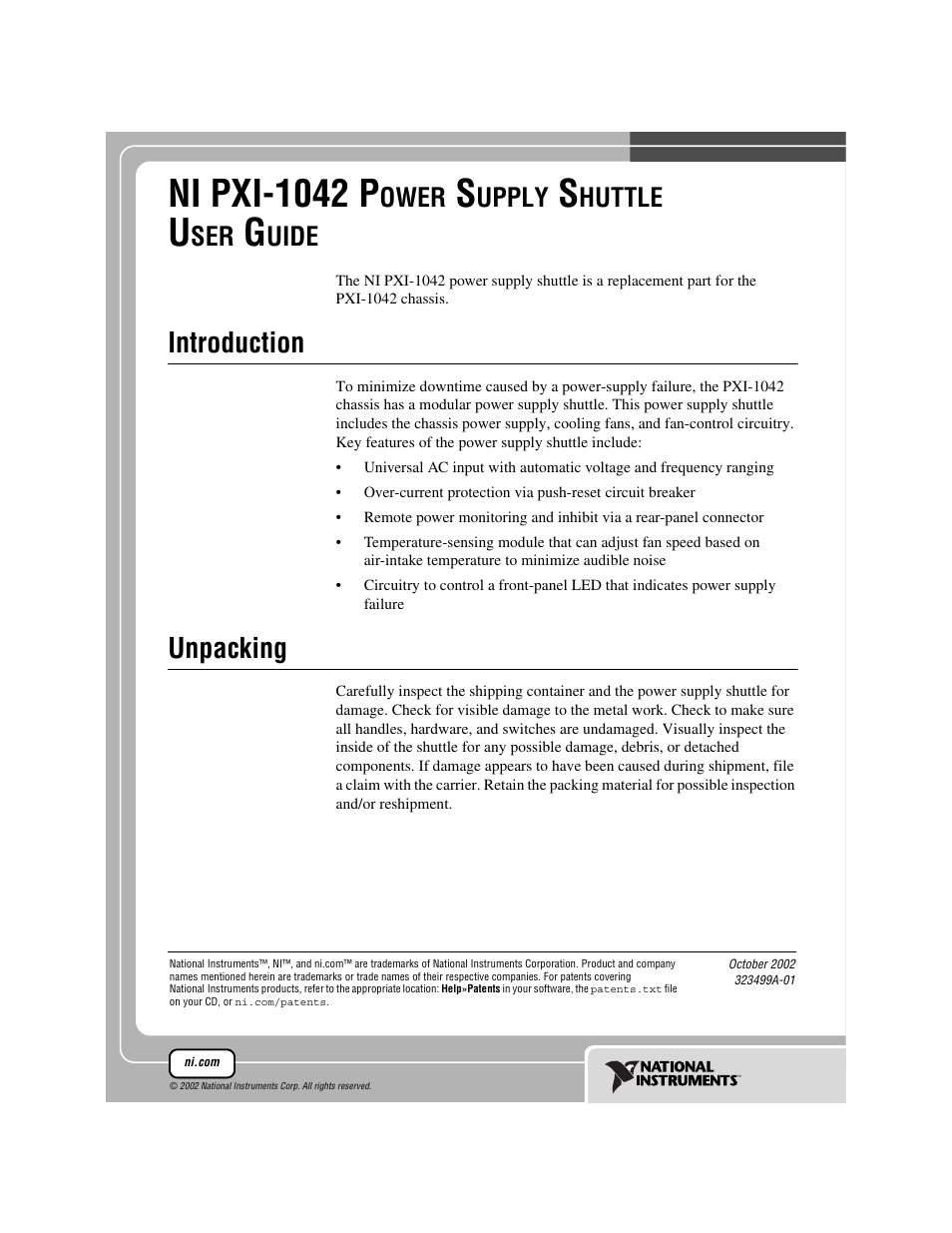 National Instruments NI PXI-1042 User Manual | 6 pages