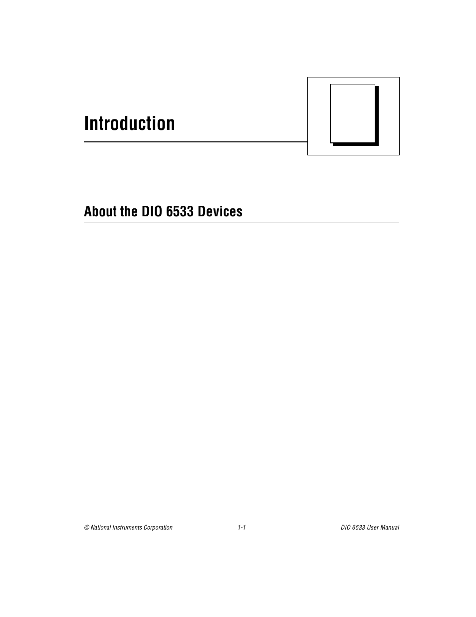 Chapter 1 introduction, About the dio 6533 devices, About the dio 6533 devices -1 | Chapter 1, Introduction | National Instruments DIO 6533 User Manual | Page 13 / 125