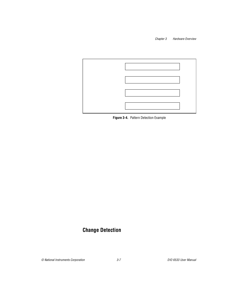 Change detection, Figure 34. pattern detection example, Change detection -7 | Figure 3-4, Pattern detection example -7 | National Instruments DIO 6533 User Manual | Page 36 / 125