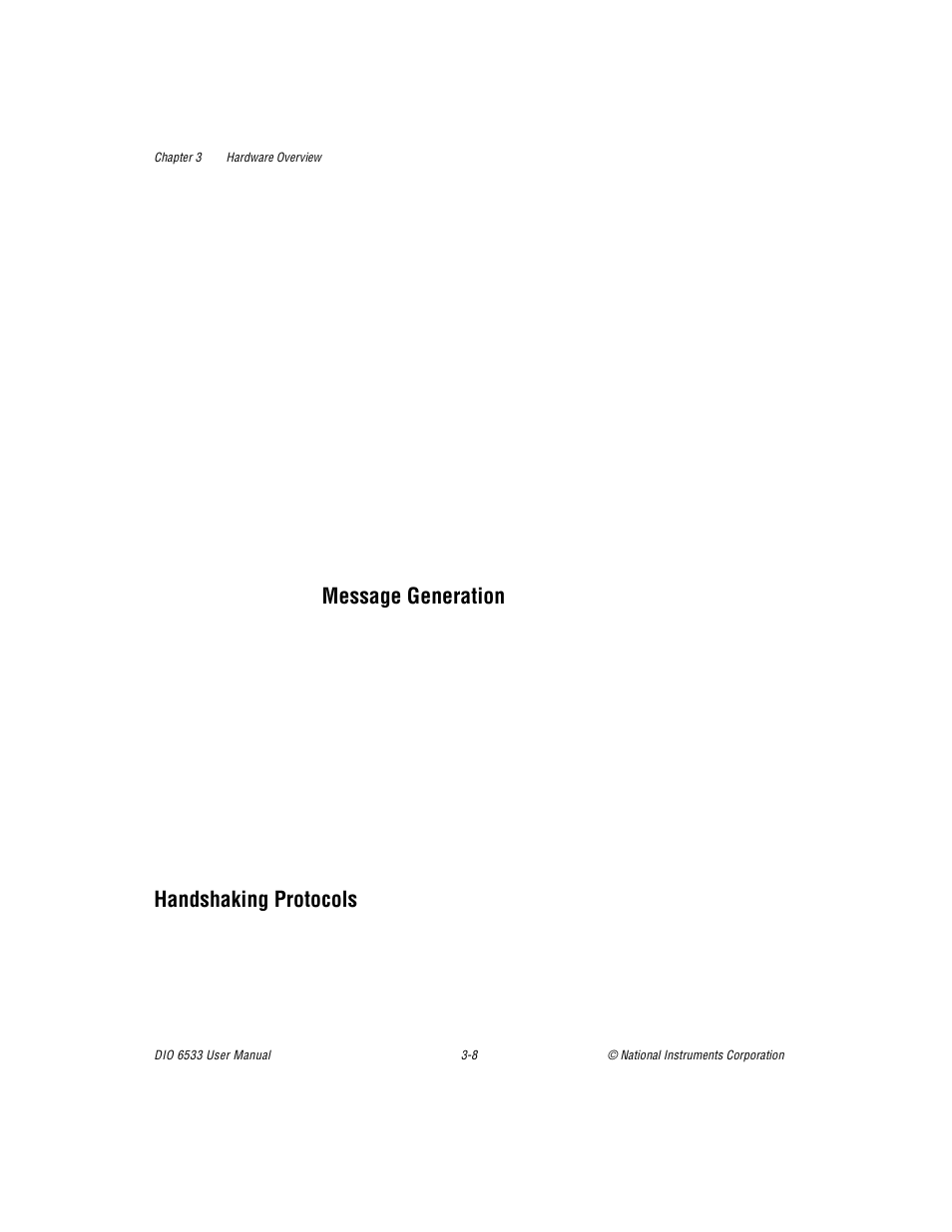 Message generation, Handshaking protocols, Message generation -8 | Handshaking protocols -8 | National Instruments DIO 6533 User Manual | Page 37 / 125
