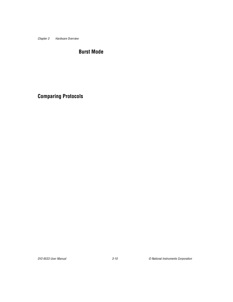 Burst mode, Comparing protocols, Burst mode -10 | Comparing protocols -10 | National Instruments DIO 6533 User Manual | Page 39 / 125