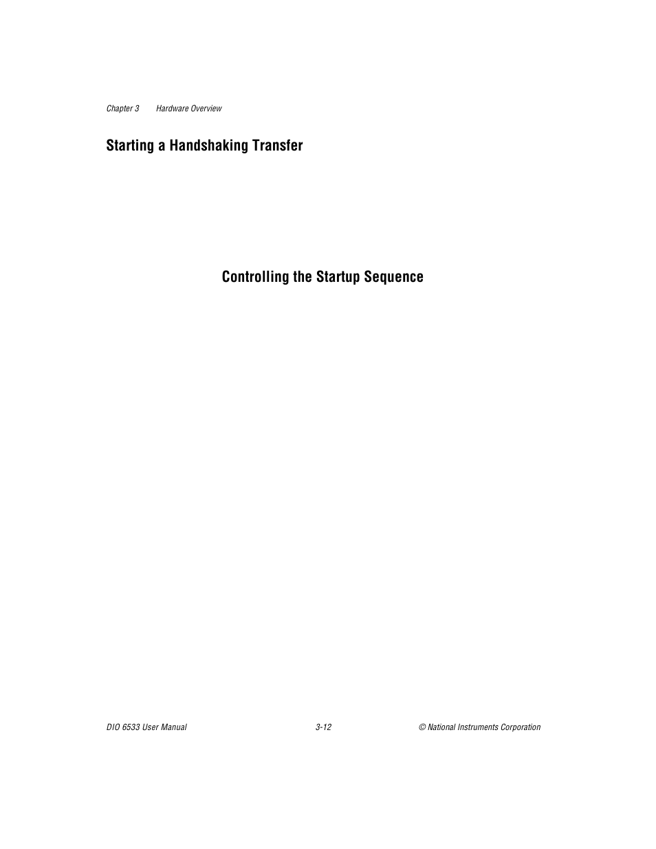 Starting a handshaking transfer, Controlling the startup sequence, Starting a handshaking transfer -12 | Controlling the startup sequence -12 | National Instruments DIO 6533 User Manual | Page 41 / 125