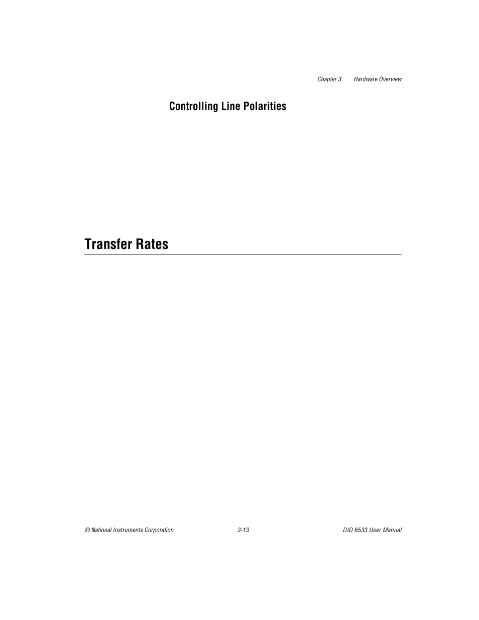 Controlling line polarities, Transfer rates, Controlling line polarities -13 | Transfer rates -13 | National Instruments DIO 6533 User Manual | Page 42 / 125