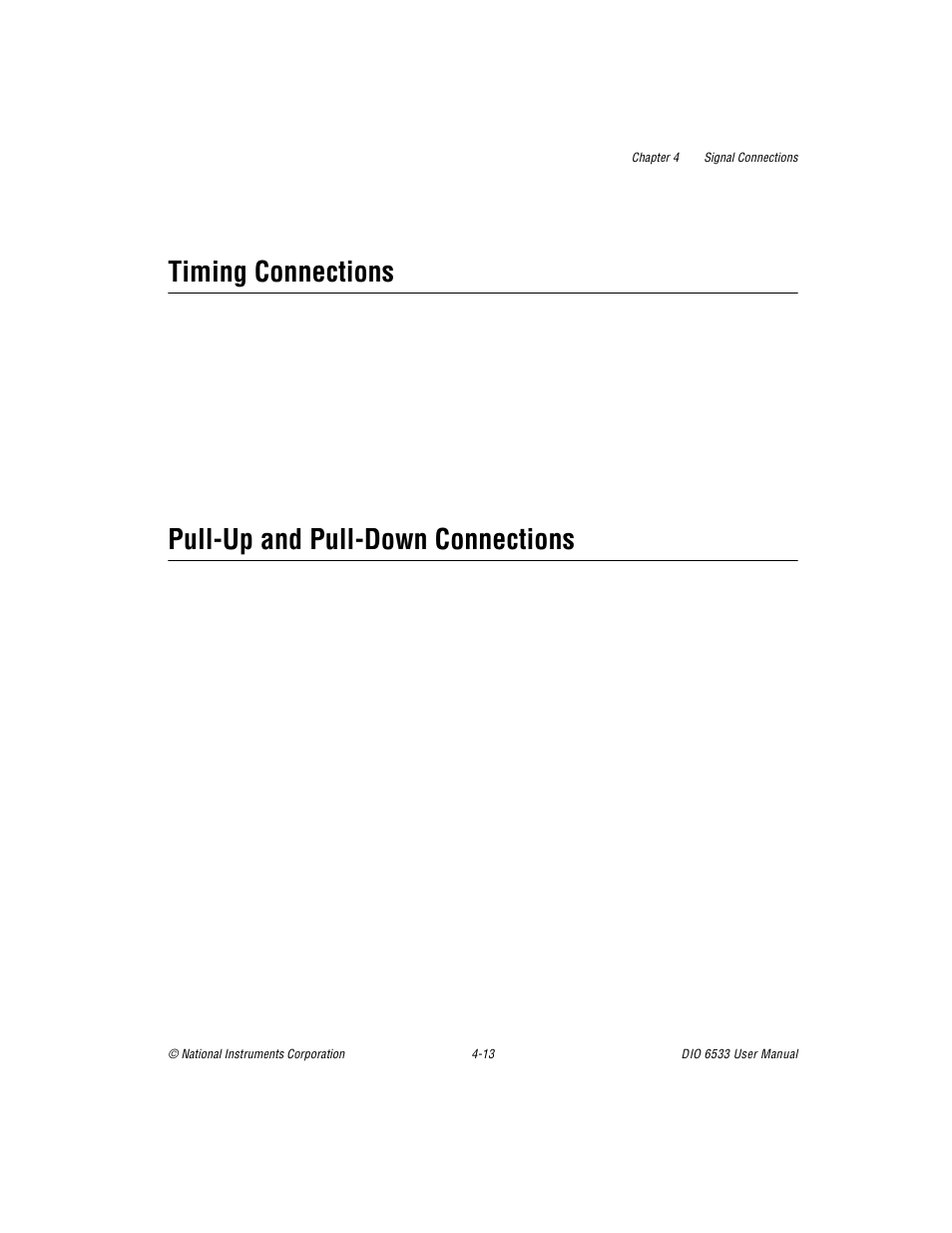 Timing connections, Pull-up and pull-down connections | National Instruments DIO 6533 User Manual | Page 56 / 125
