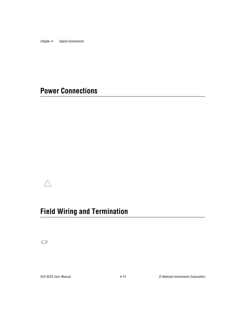 Power connections, Field wiring and termination | National Instruments DIO 6533 User Manual | Page 57 / 125