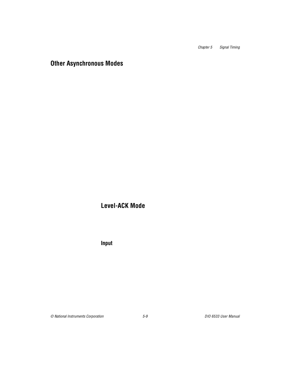 Other asynchronous modes, Levelack mode, Other asynchronous modes -9 | Level-ack mode -9, Input -9, Level-ack mode | National Instruments DIO 6533 User Manual | Page 68 / 125