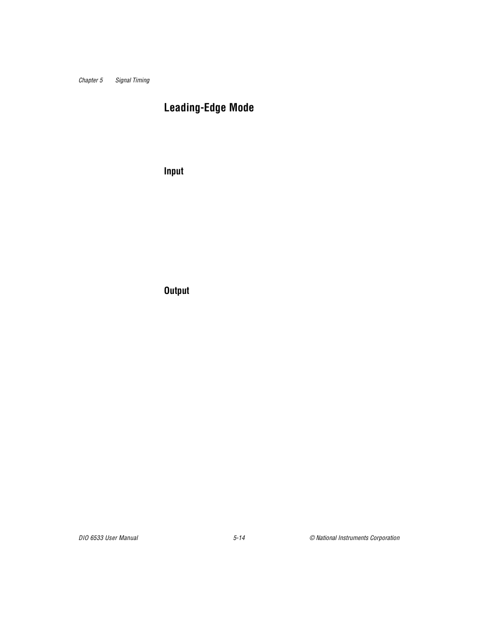 Leadingedge mode, Leading-edge mode -14, Input -14 output -14 | Leading-edge mode | National Instruments DIO 6533 User Manual | Page 73 / 125