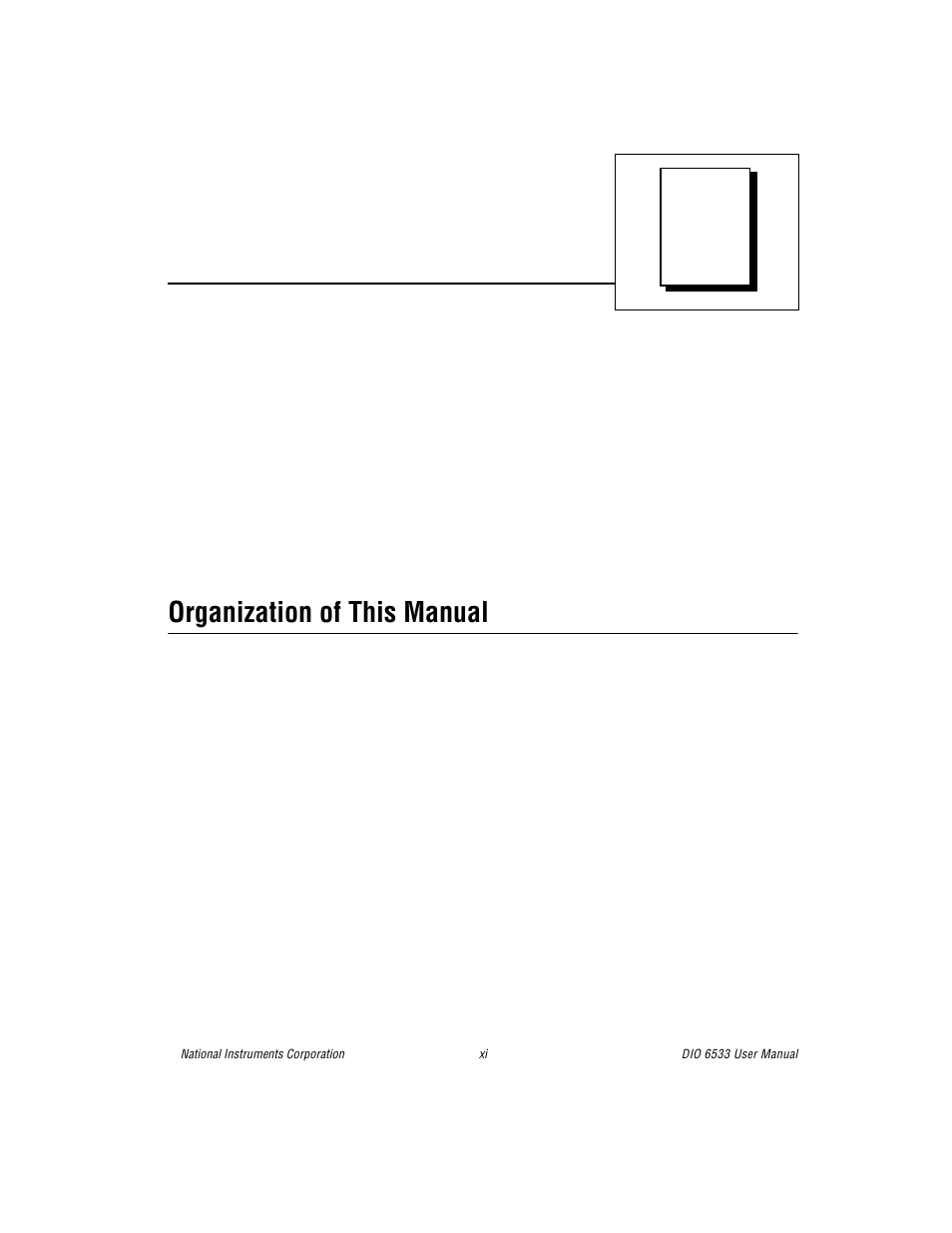 About this manual, Organization of this manual | National Instruments DIO 6533 User Manual | Page 9 / 125