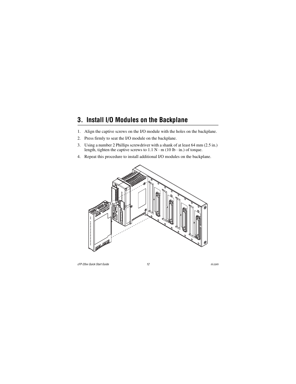 Install i/o modules on the backplane | National Instruments cFP-20xx User Manual | Page 12 / 24