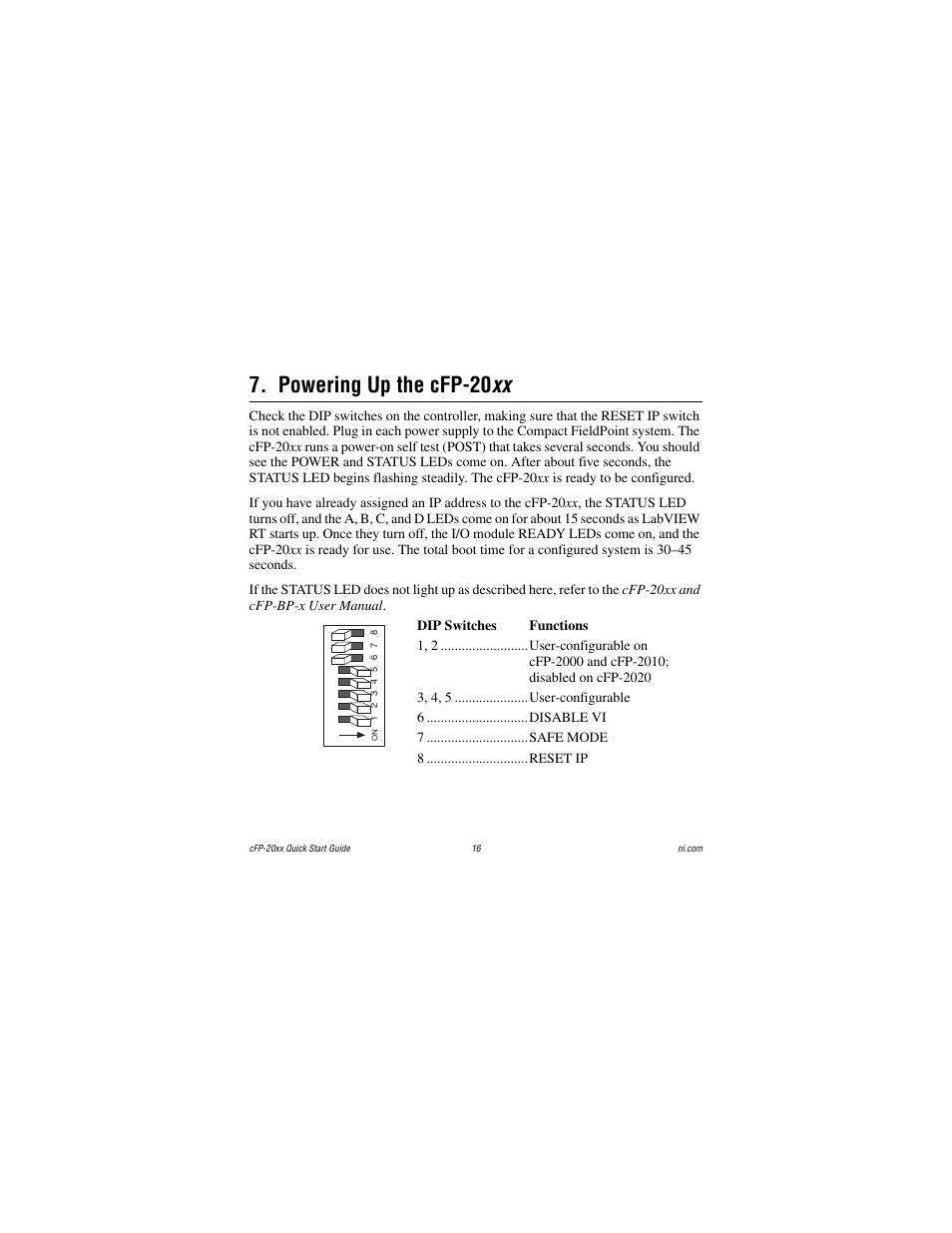 Powering up the cfp-20xx, Powering up the cfp-20 xx | National Instruments cFP-20xx User Manual | Page 16 / 24