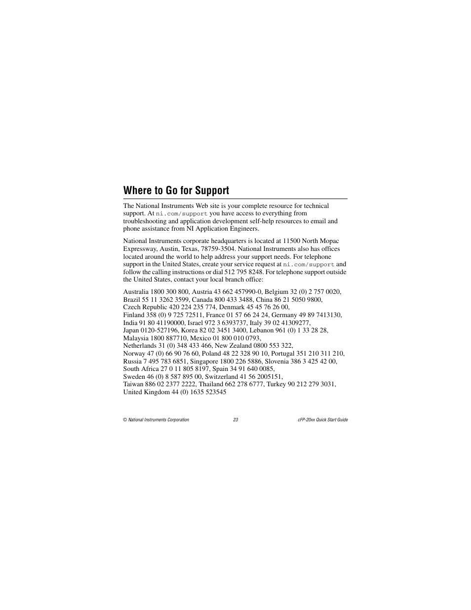 Where to go for support | National Instruments cFP-20xx User Manual | Page 23 / 24