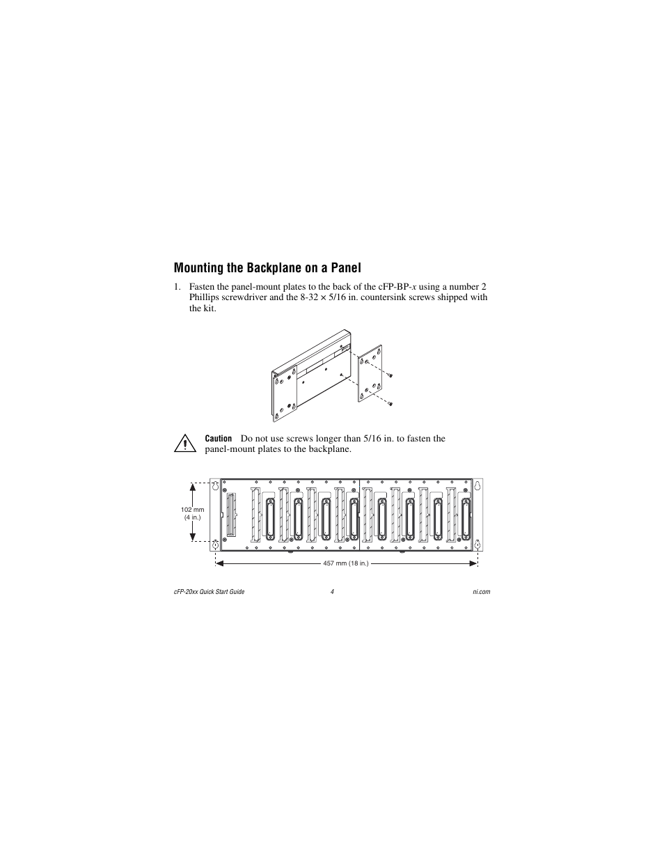 Mounting the backplane on a panel | National Instruments cFP-20xx User Manual | Page 4 / 24