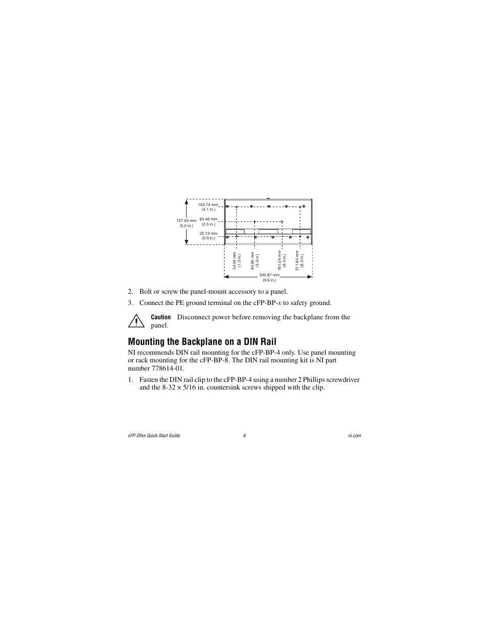 Mounting the backplane on a din rail | National Instruments cFP-20xx User Manual | Page 6 / 24