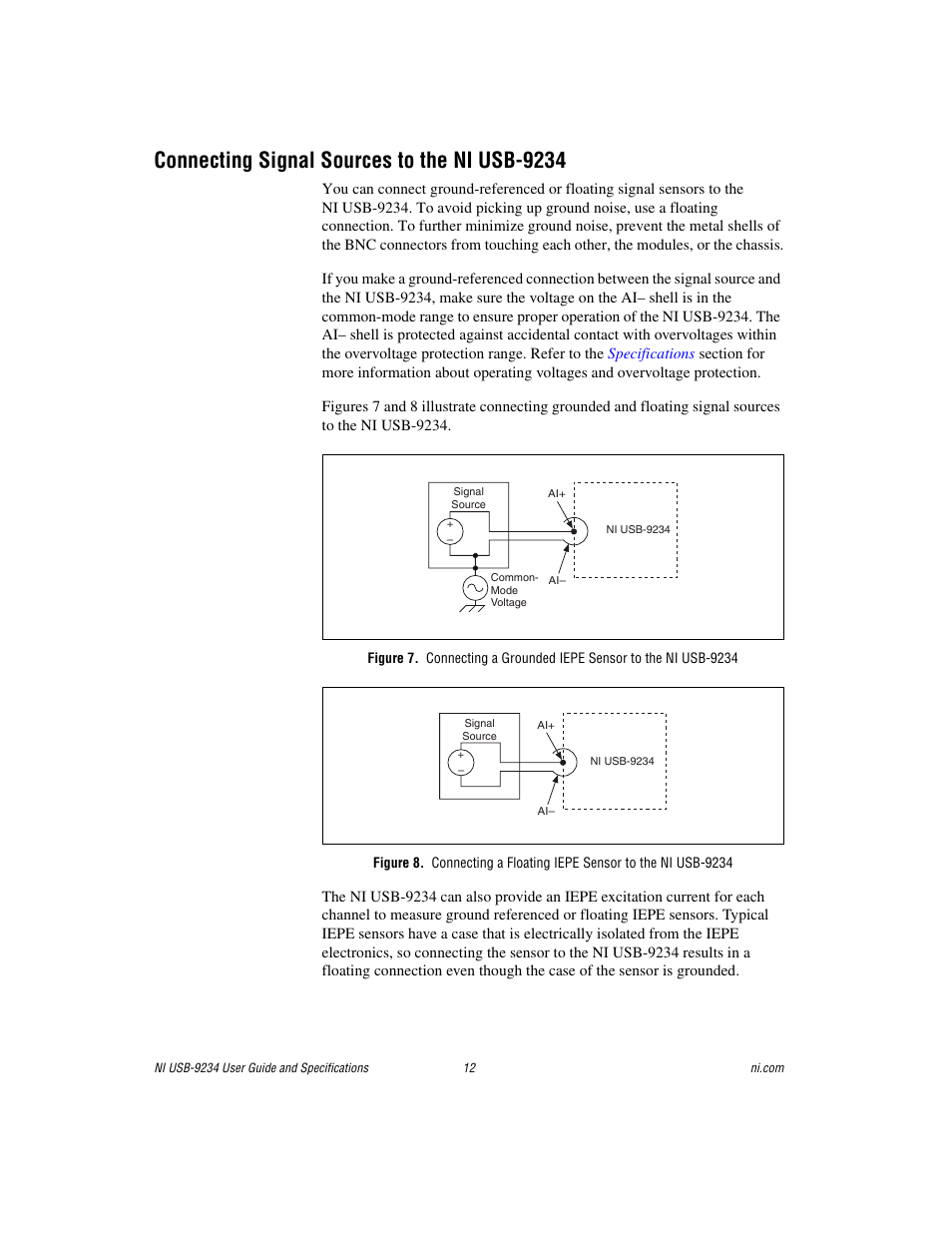 Connecting signal sources to the ni usb-9234 | National Instruments NI USB-9234 User Manual | Page 12 / 23