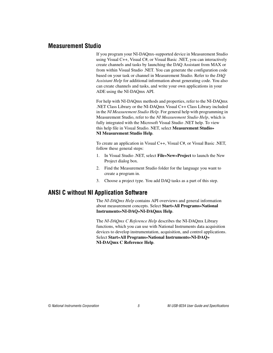 Measurement studio, Ansi c without ni application software | National Instruments NI USB-9234 User Manual | Page 5 / 23