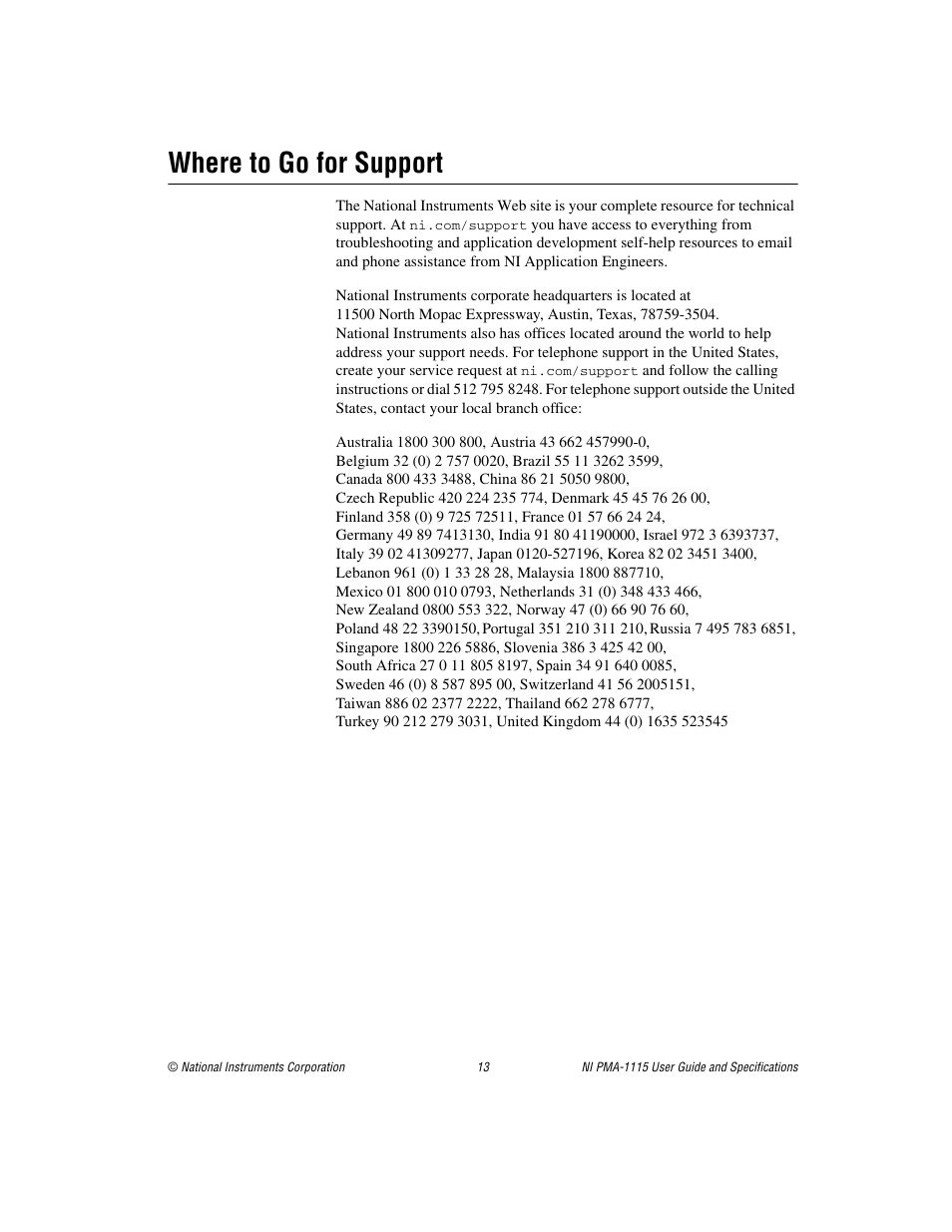 Where to go for support | National Instruments Portable Monitor Accessory NI PMA-1115 User Manual | Page 13 / 15