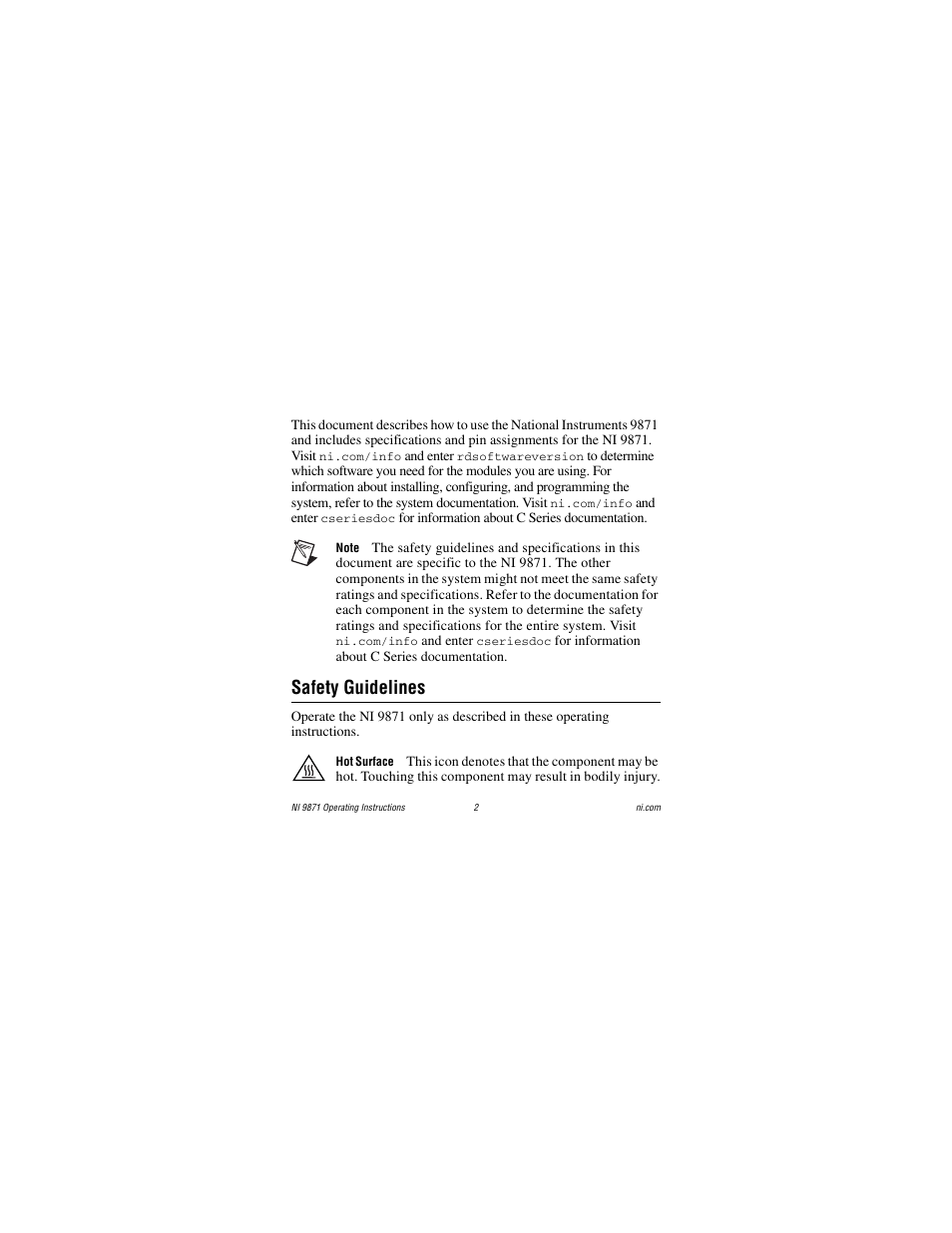 Safety guidelines | National Instruments RS485 User Manual | Page 2 / 24