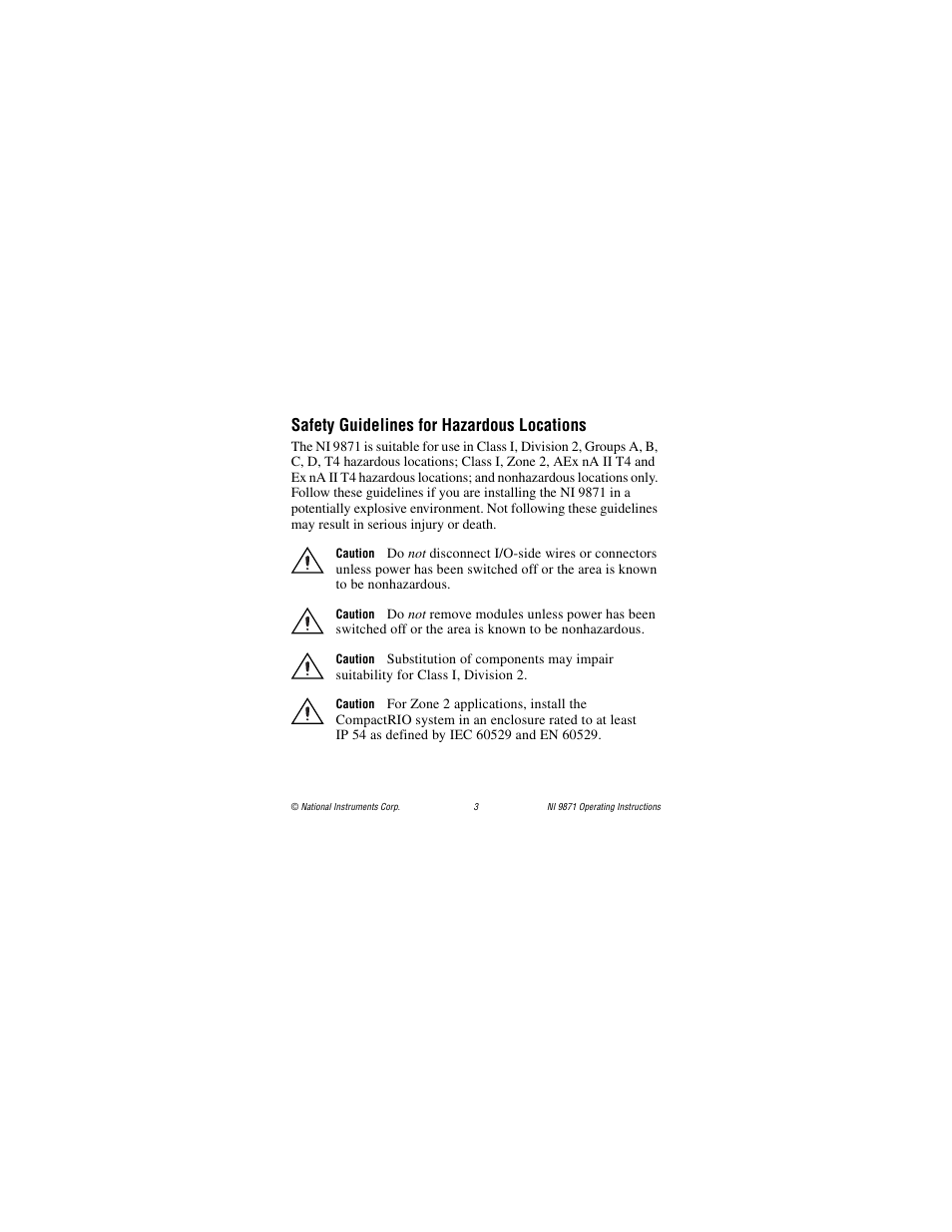Safety guidelines for hazardous locations | National Instruments RS485 User Manual | Page 3 / 24