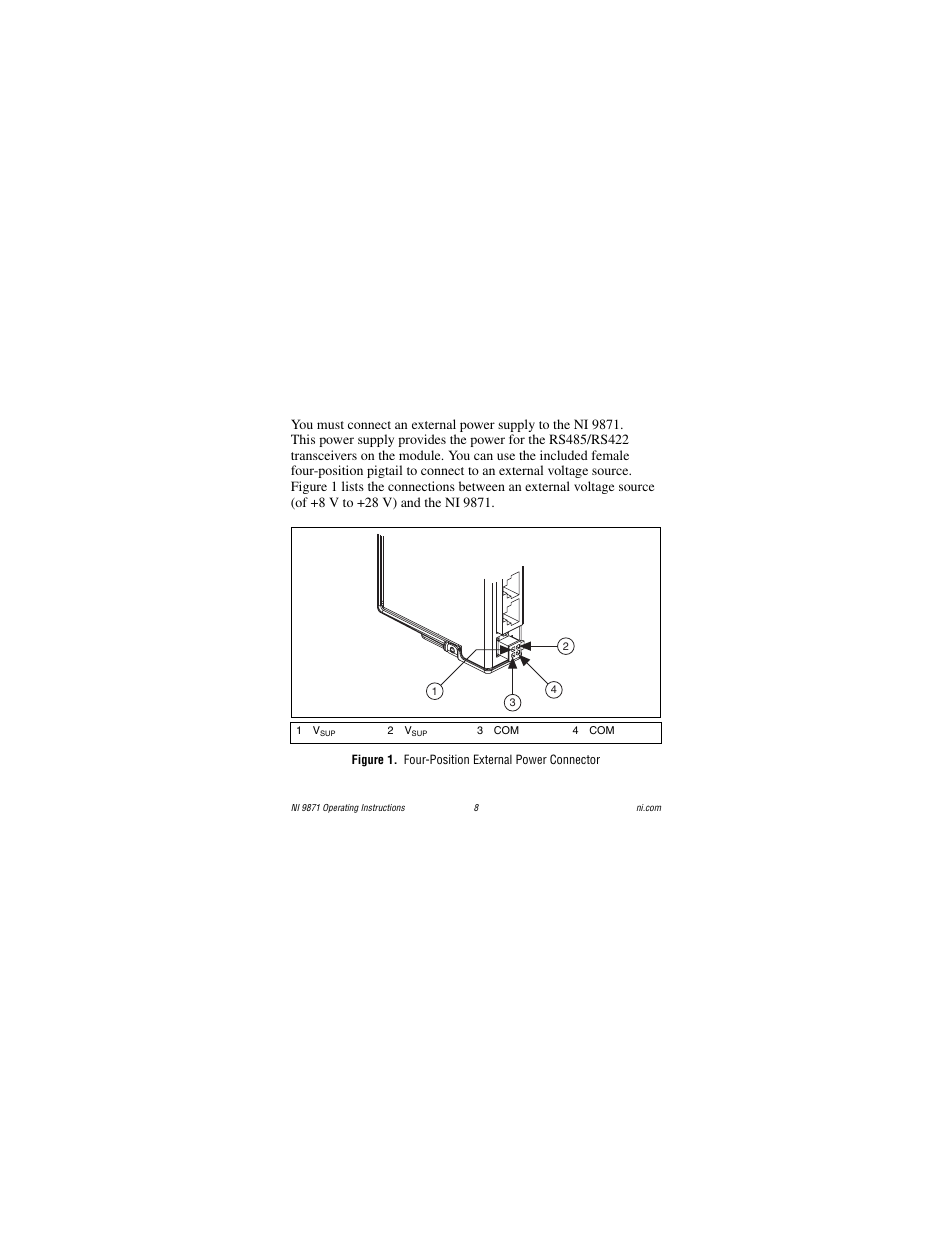 Figure 1. four-position external power connector | National Instruments RS485 User Manual | Page 8 / 24