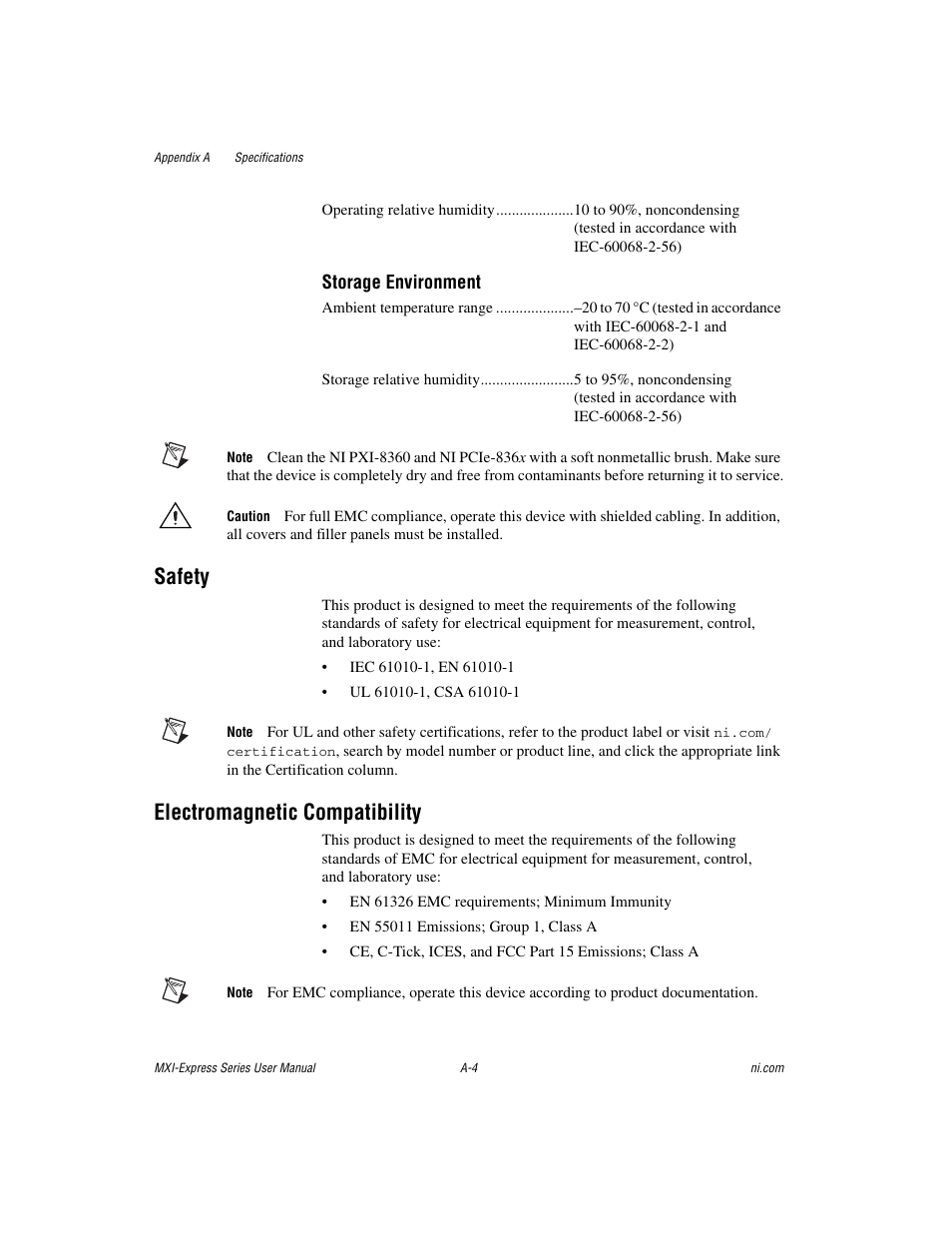 Safety, Electromagnetic compatibility | National Instruments Multisystem eXtension Interface NI PXI-8360 User Manual | Page 24 / 37