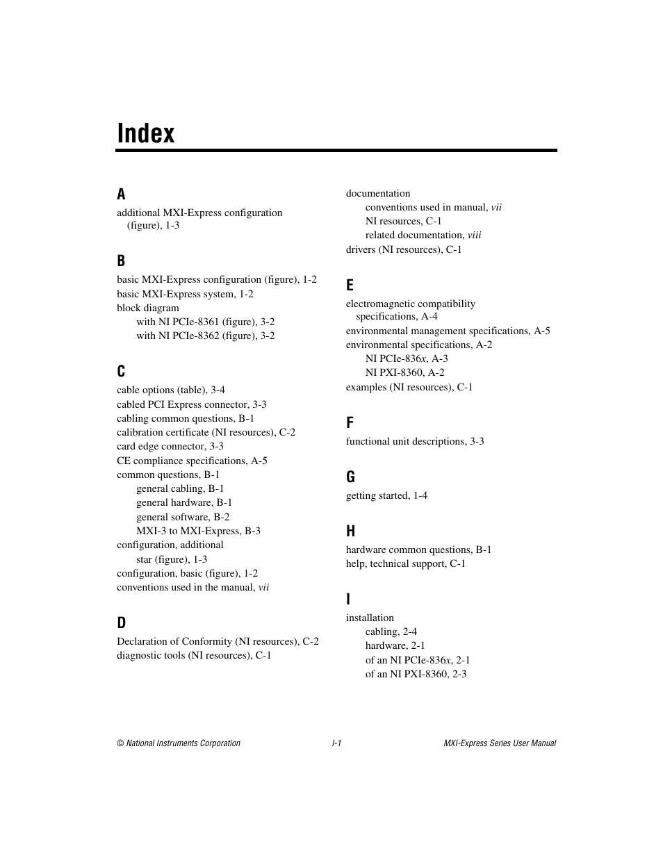 Index | National Instruments Multisystem eXtension Interface NI PXI-8360 User Manual | Page 35 / 37